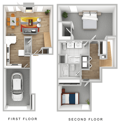 the settlement floor plan  1 bedroom with 2 baths